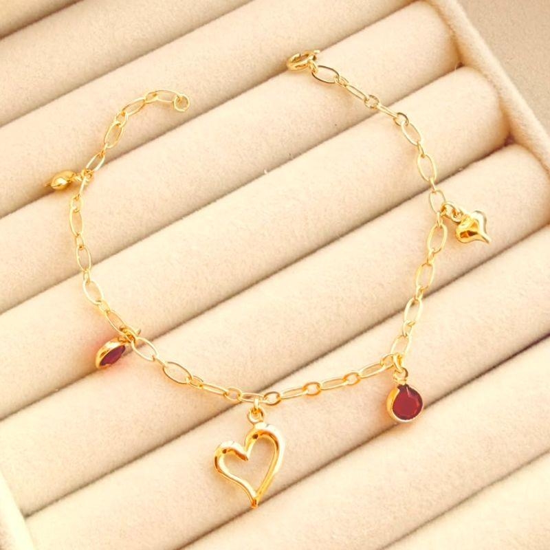 PULSEIRA FEM EM OURO - VERMELHO - PF072603