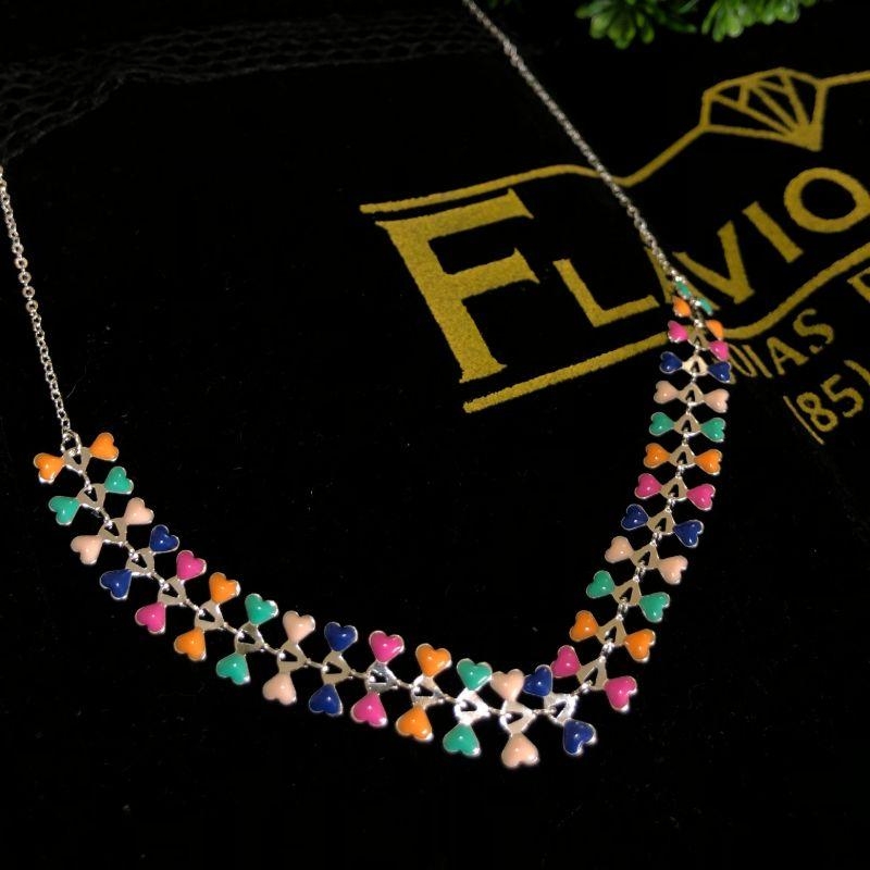 COLAR EM PRATA CORAÇÃO COLOR - CL042581
