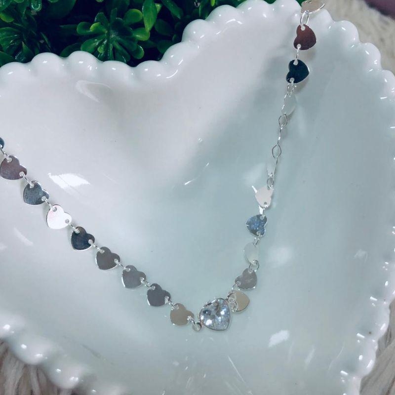 COLAR EM PRATA CORAÇÕES - CL092520