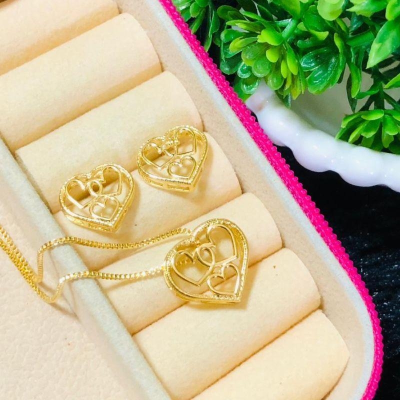 CONJUNTO EM OURO CORAÇÕES - CJ102523