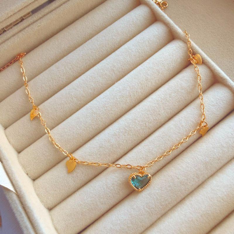 COLAR EM OURO CORACAO - AZUL - CL072605