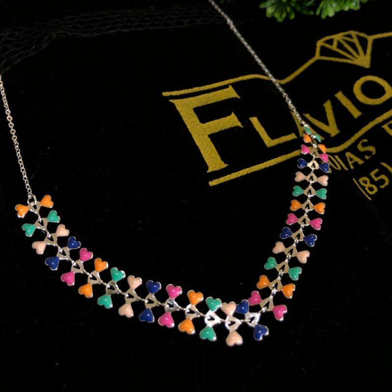 COLAR EM PRATA CORAÇÃO COLOR - CL042581